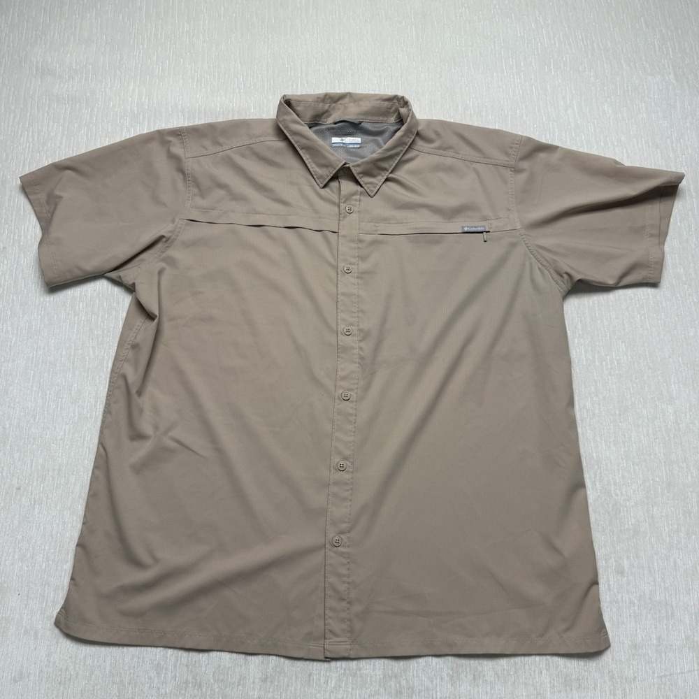 Columbia Omni Shade Fishing Shirt Button Up Mens 2XL Khaki Mesh Vented Ripstop
